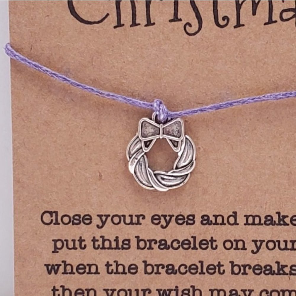 Wreath Christmas Wish Bracelet Purple String